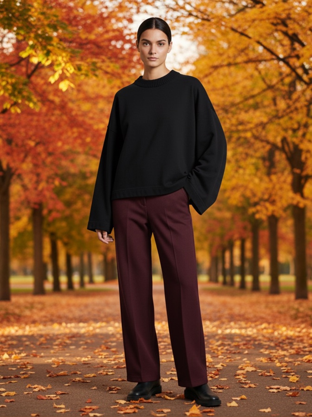 H&M Black Oversized Sweater with Burgundy Pants
